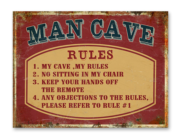 Hanging Tin Sign - Man Cave Rules