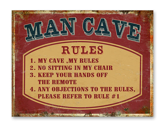 Hanging Tin Sign - Man Cave Rules