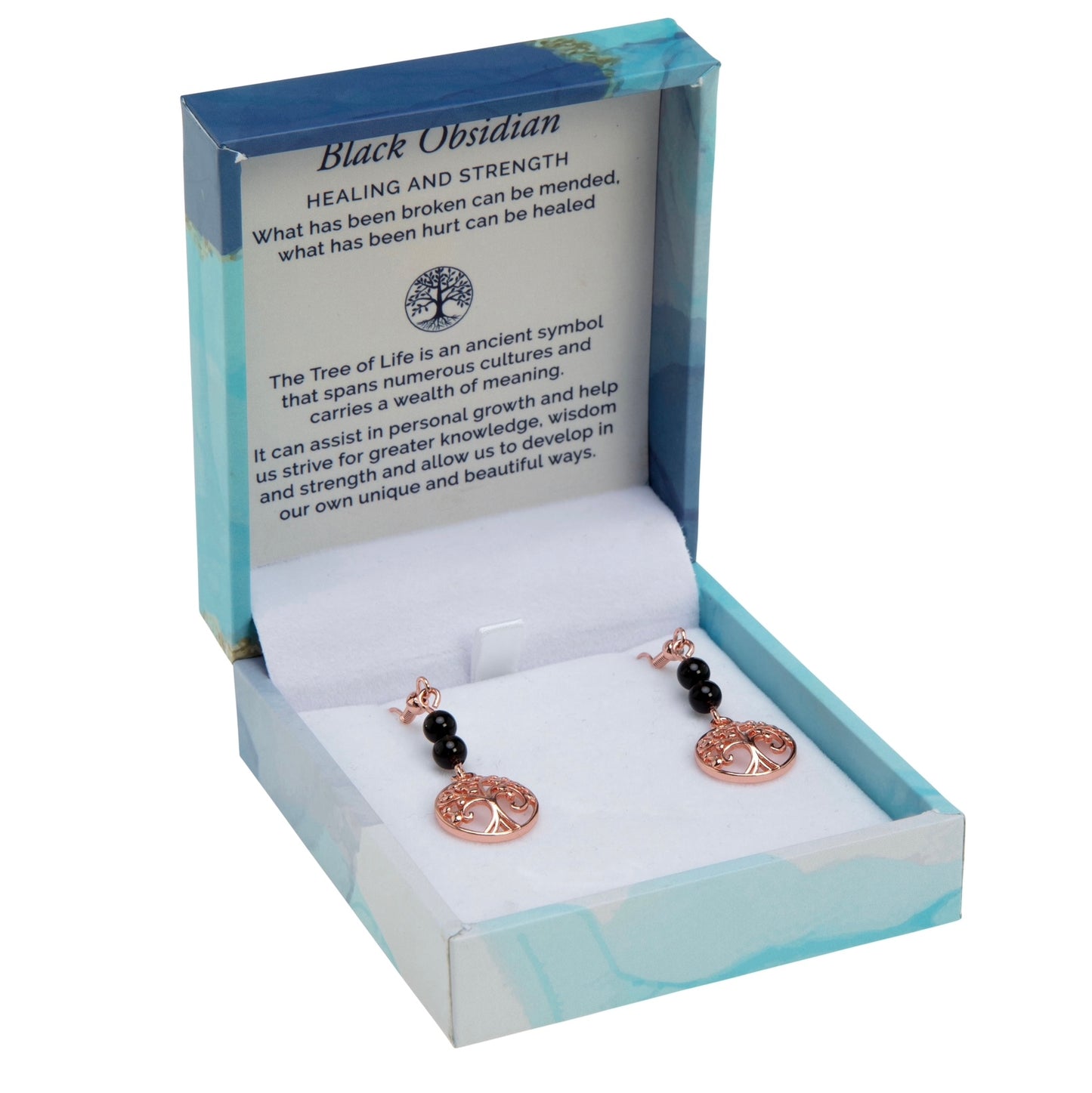 Tree of Life Duo Earrings - Black Obsidian (Rose Gold)