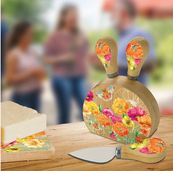 Cheese Knife Block - Bright Poppies
