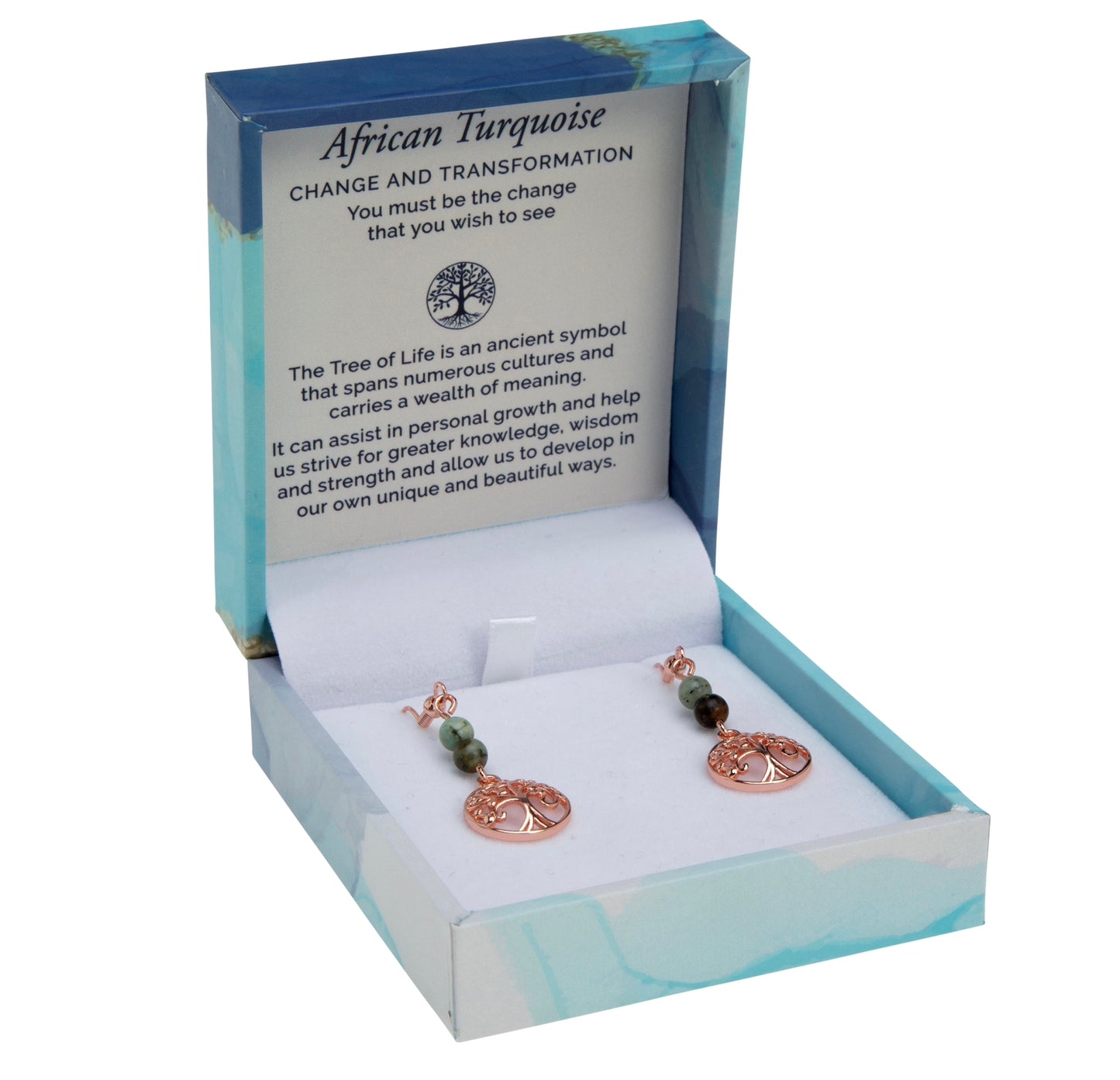Tree of Life Duo Earrings - African Turquoise (Rose Gold)