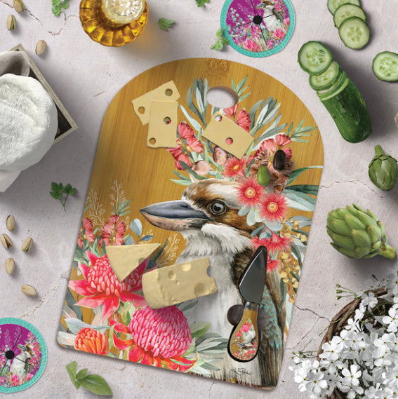 Bamboo Arch Shaped Board with Cheese Knife - Waratah Kookaburra