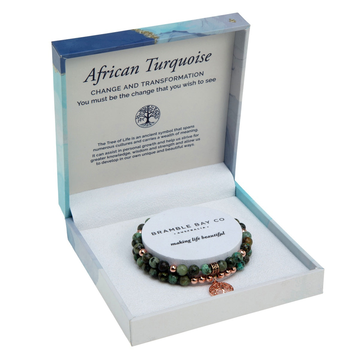 Tree of Life Duo Bracelet Set - African Turquoise (Rose Gold)