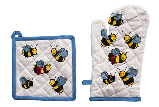 Oven Glove & Pot Holder Set - Bees