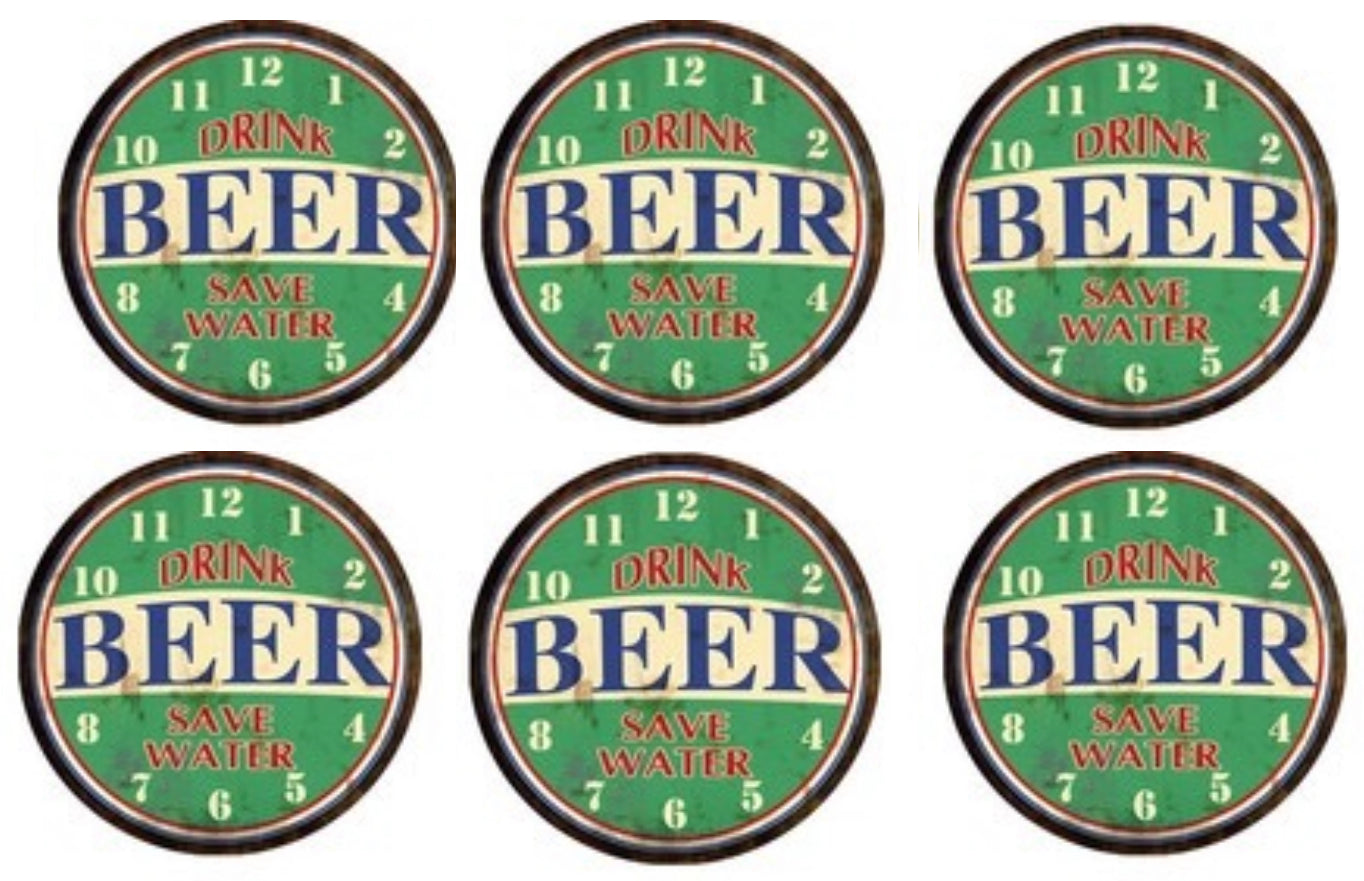 Glass Coasters Set of 6 With Storage Box - Drink Beer, Save Water