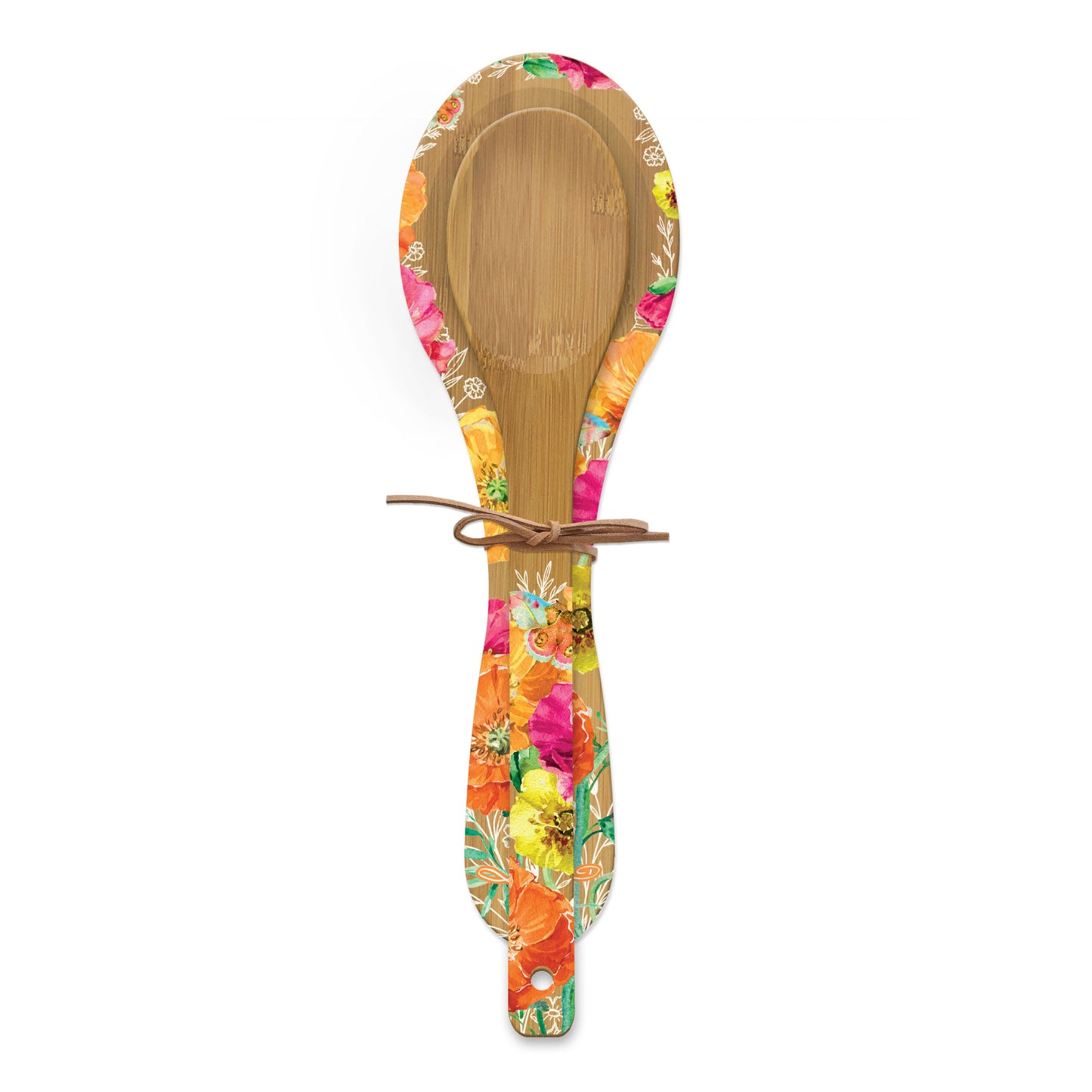 Bamboo Spoon Rest & Spoon - Bright Poppies