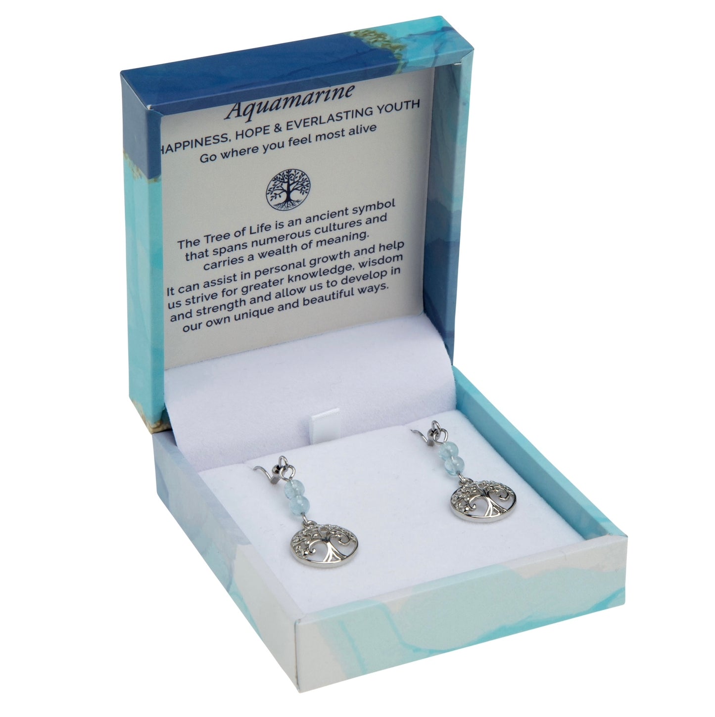 Tree of Life Duo Earrings - Aquamarine (Rhodium)