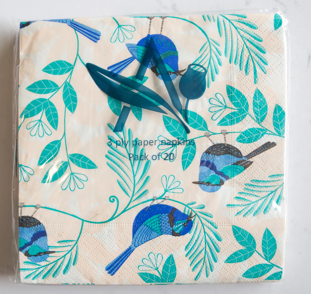 Paper Napkins - Blue Wrens (Pack of 20)