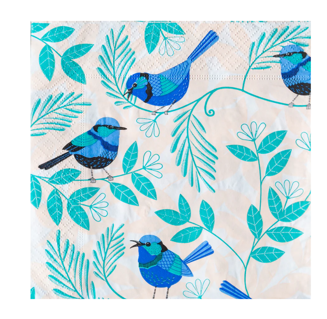 Paper Napkins - Blue Wrens (Pack of 20)