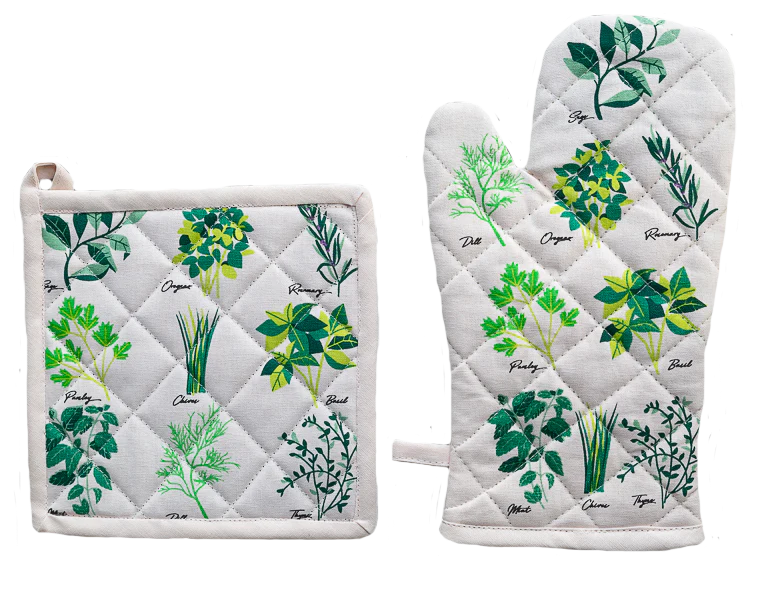 Oven Glove & Pot Holder Set - Culinary Herbs