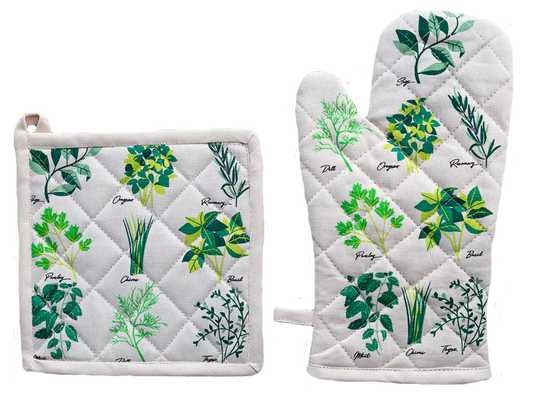 Oven Glove & Pot Holder Set - Culinary Herbs