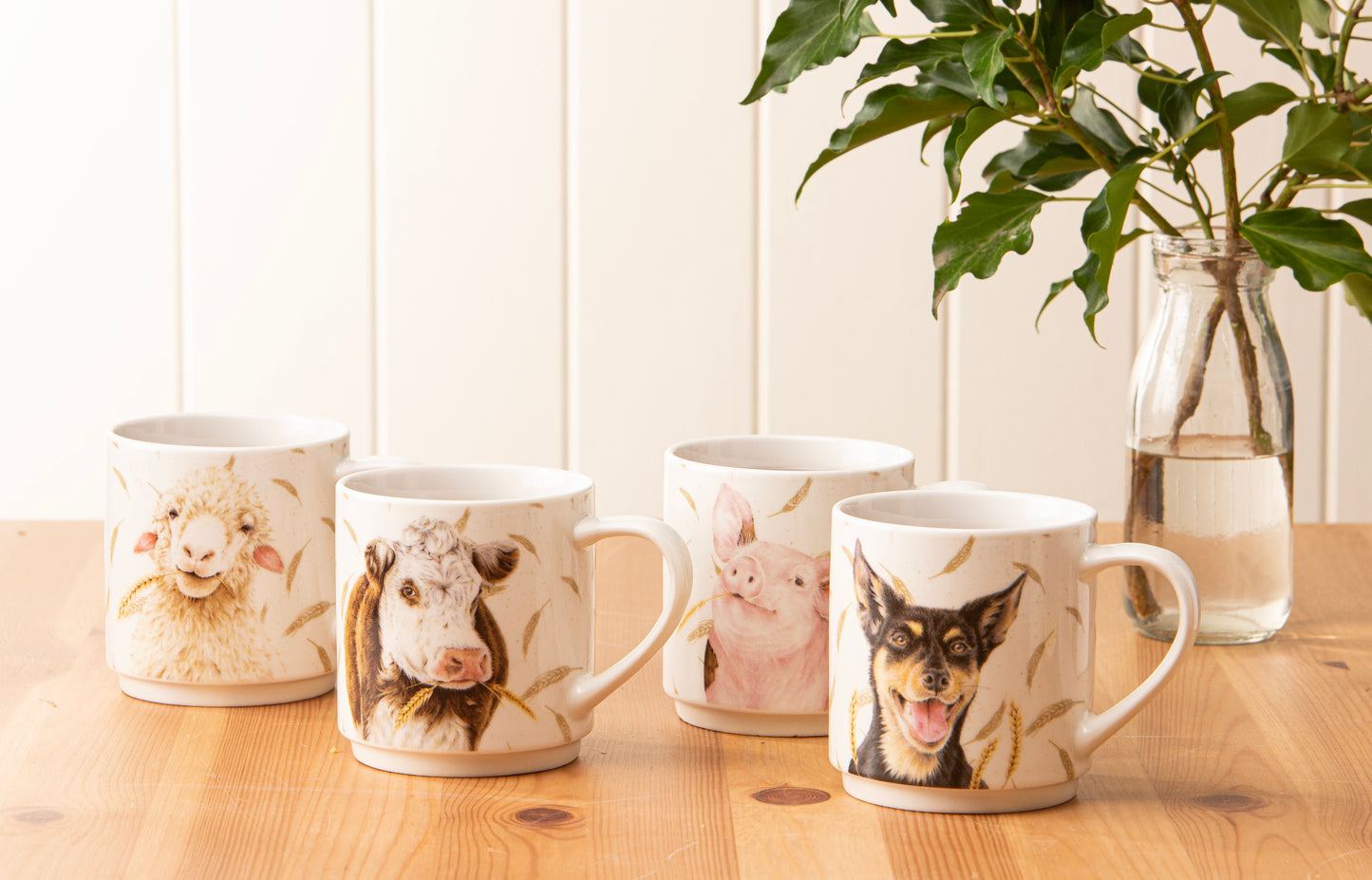 Farmyard Faces - Stackable Mugs 4PK (Pig, Sheep, Cow & Kelpie)