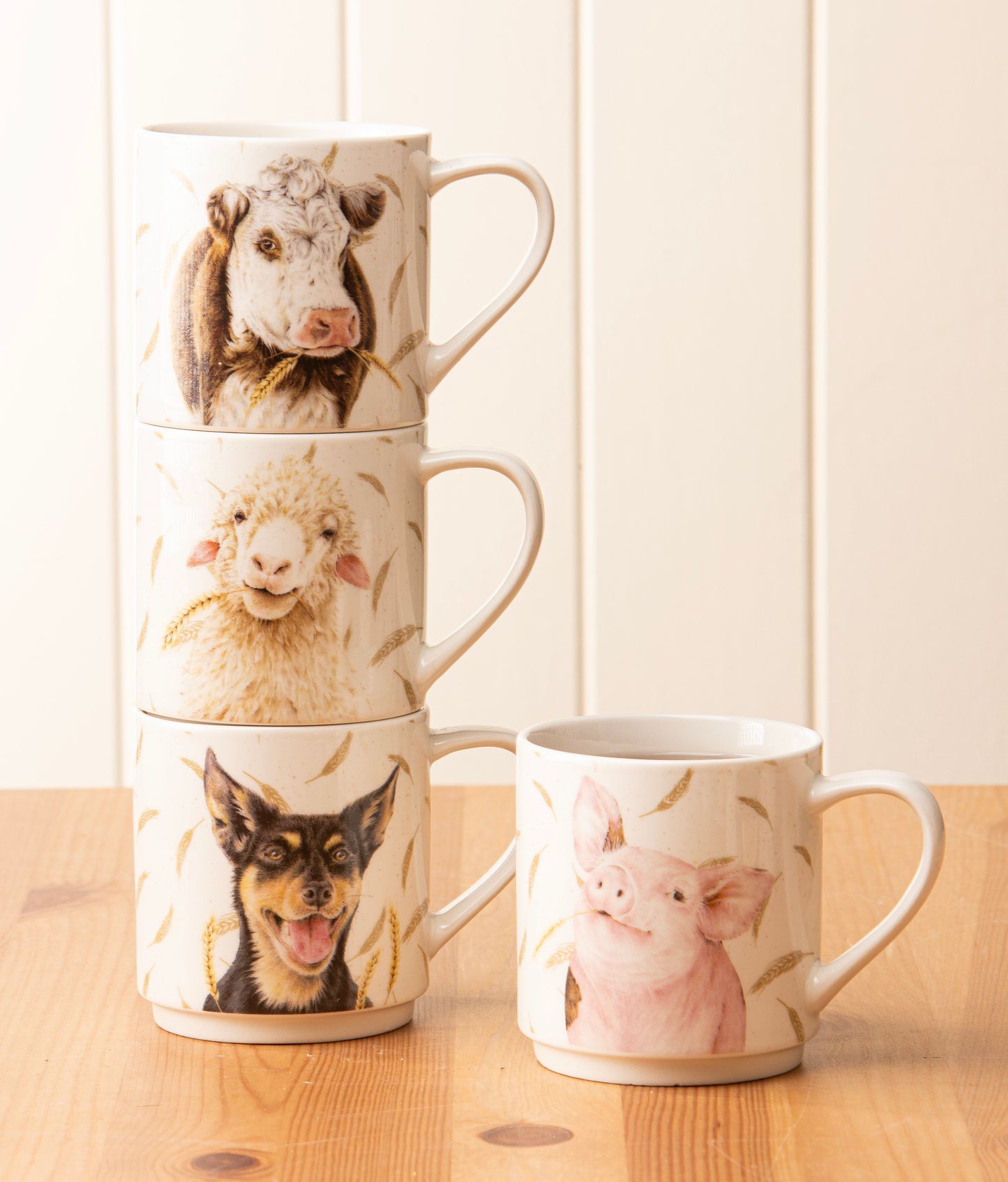Farmyard Faces - Stackable Mugs 4PK (Pig, Sheep, Cow & Kelpie)