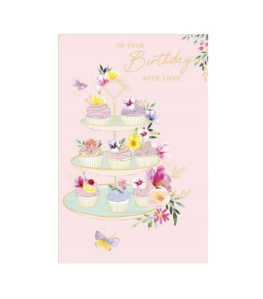 Card - On Your Birthday, With Love (Cupcake Tower)