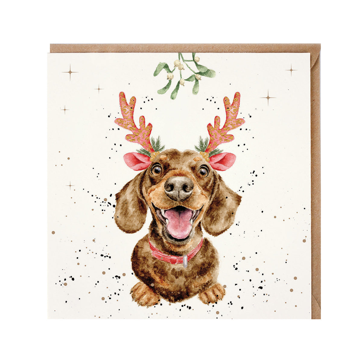 Wrendale Designs Christmas Card - ‘Mistletoe and Barks’ (Dachshund)