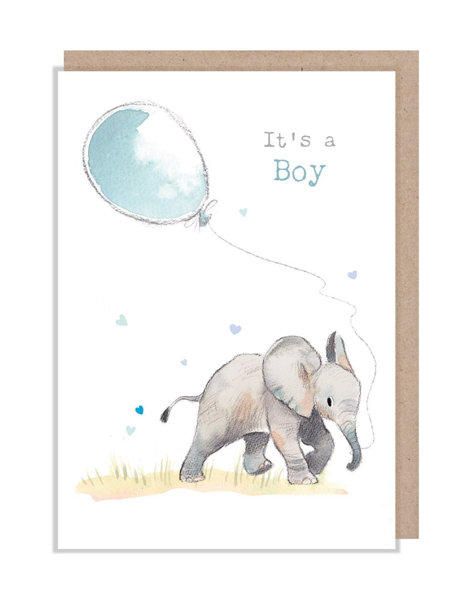 Paper Shed Design Card - It’s A Boy (Elephant Holding Blue Balloon)