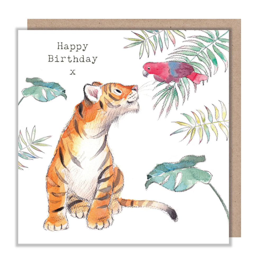 Paper Shed Design Card - Tiger Cub with Red Parrot
