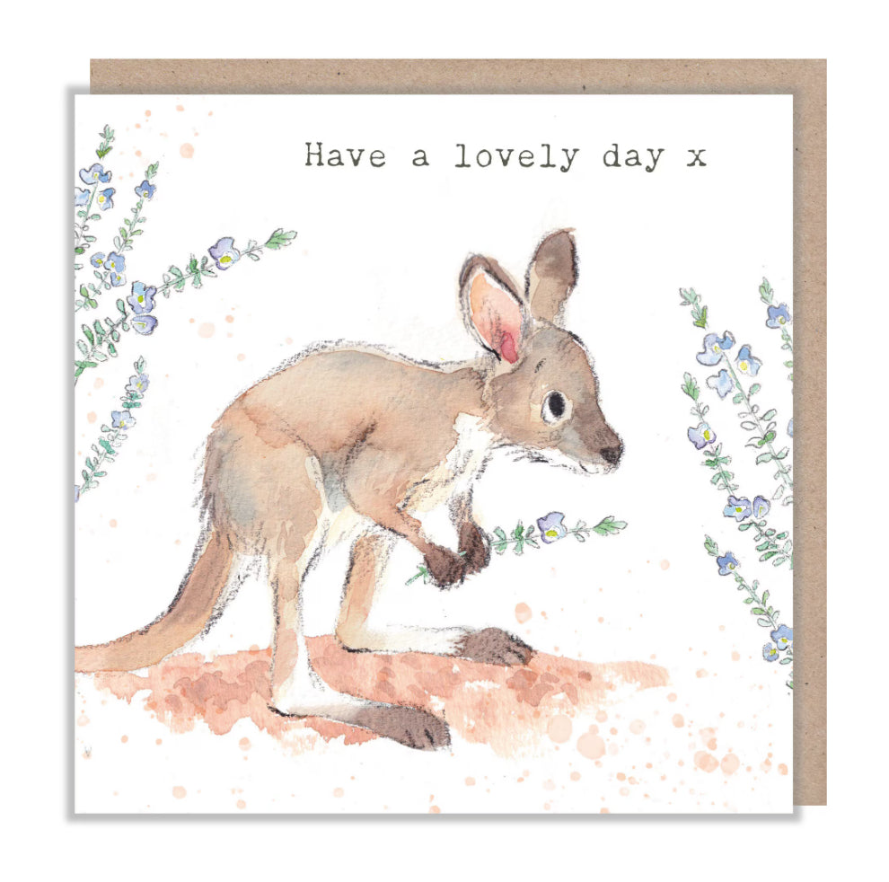 Paper Shed Design Card - Kangaroo Holding Flowers