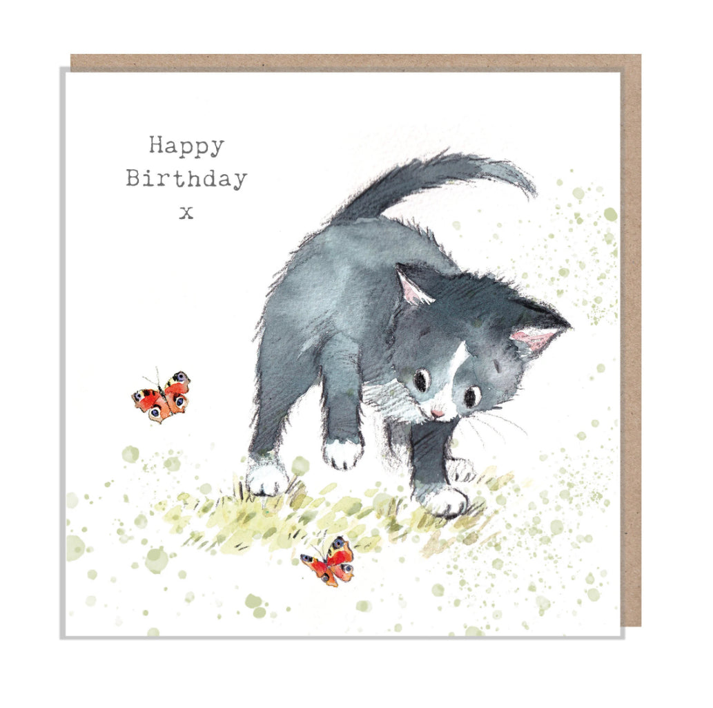 Paper Shed Design Card - Black Cat with Butterflies
