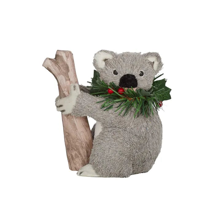 Christmas Straw Koala on Tree (Grey)