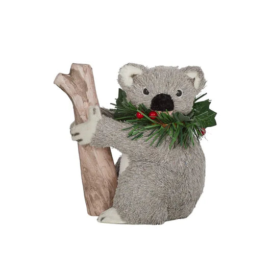 Christmas Straw Koala on Tree (Grey)