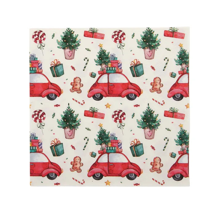 Christmas Napkin - Car Multi (20 Pack)