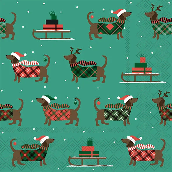 Christmas Napkin - Sausage Dog (20 Pack)