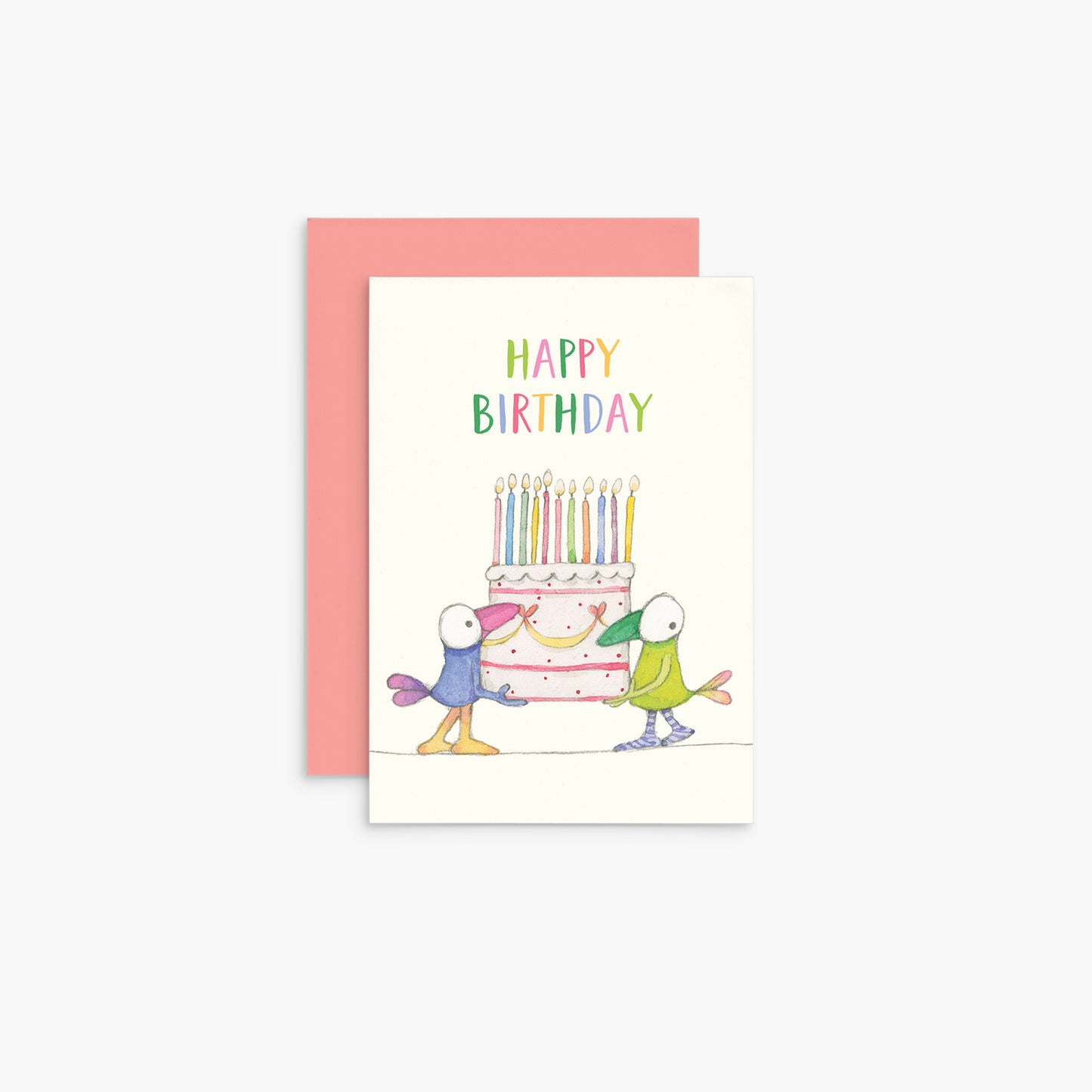 Twigseeds Mini Card - ‘Happy Birthday’ Birds Holding a Cake with Candles