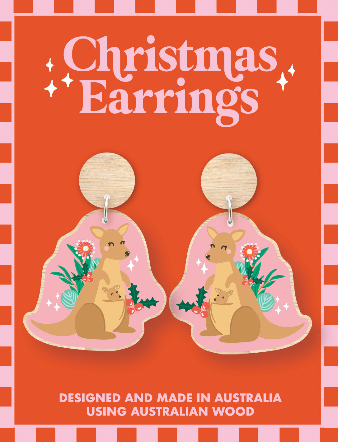Christmas Wooden Earrings - Kangaroo