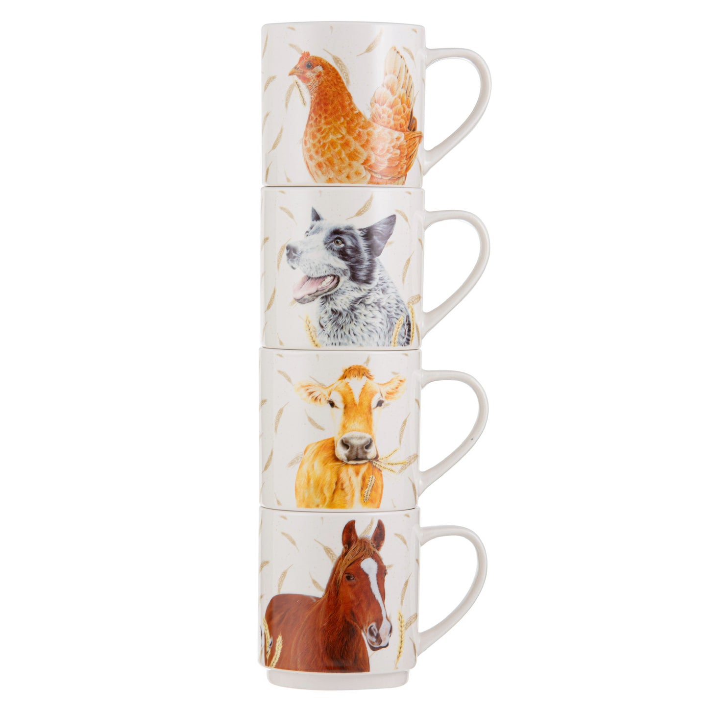 Farmyard Faces - Stackable Mugs 4PK (Chicken, Cow, Horse & Blue Heeler)