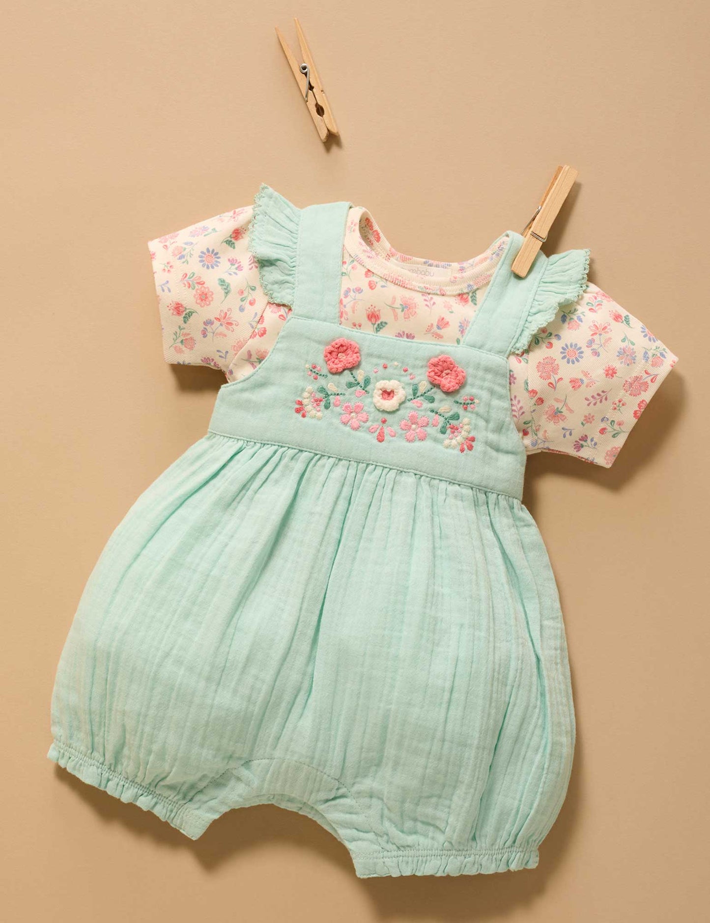 Fiesta Floral Embroidered Overall Set