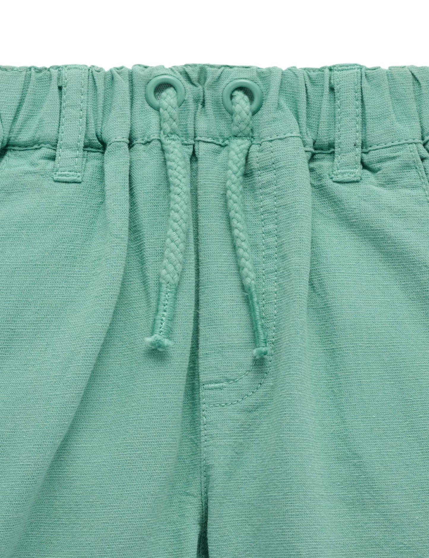 Green Linen Blend Shorts