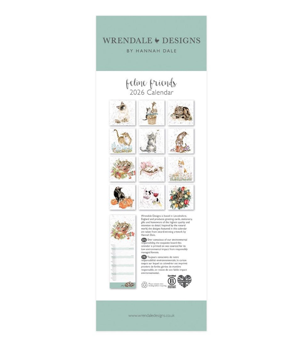 Wrendale Designs 2026 Slim Calendar - Feline Friends