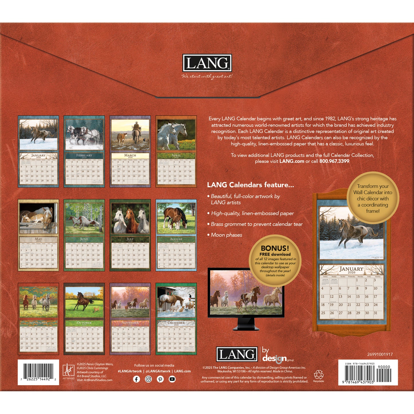 Lang 2026 Calendar - Horses in the Mist