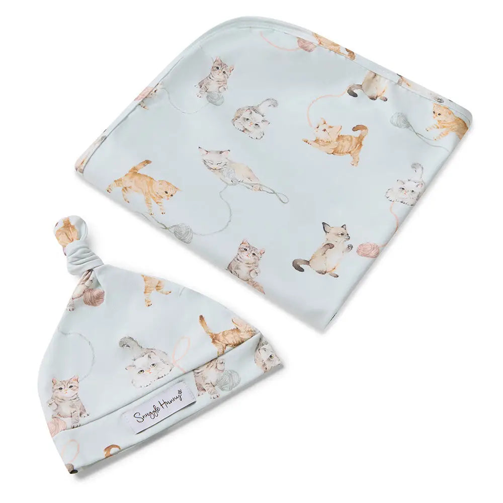 Kittens Organic Jersey Wrap & Beanie Set