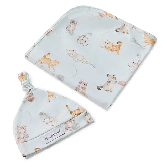 Kittens Organic Jersey Wrap & Beanie Set