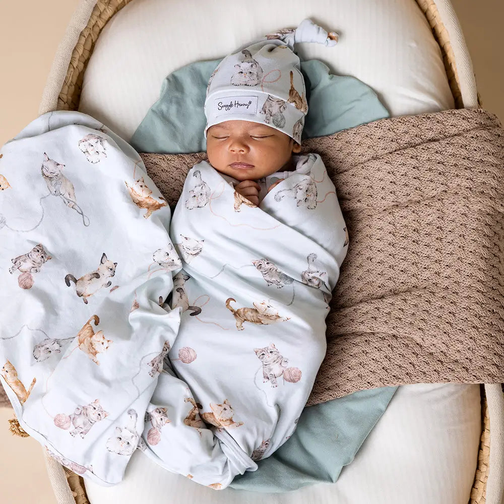 Kittens Organic Jersey Wrap & Beanie Set