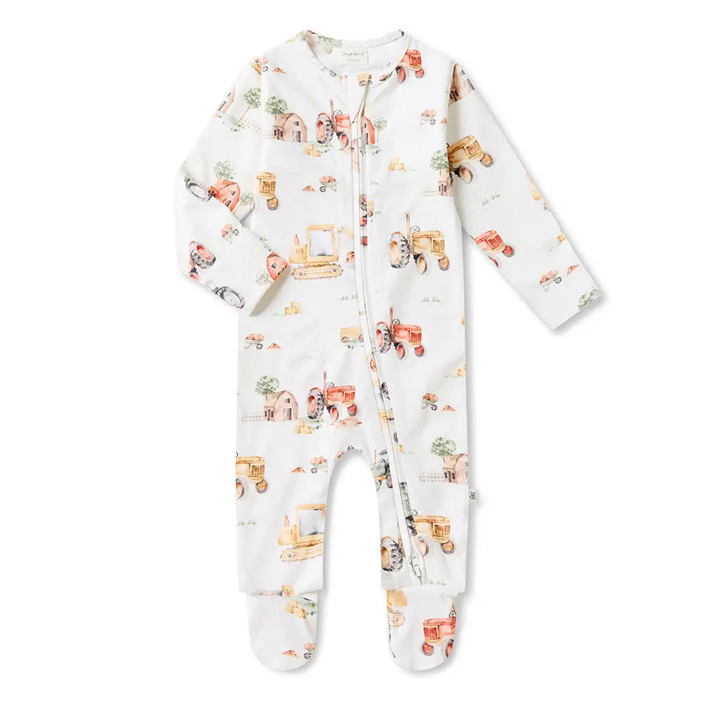 Diggers & Tractors Organic Snuggle Zip Footie