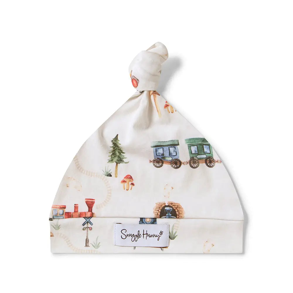 Trains Organic Knotted Beanie