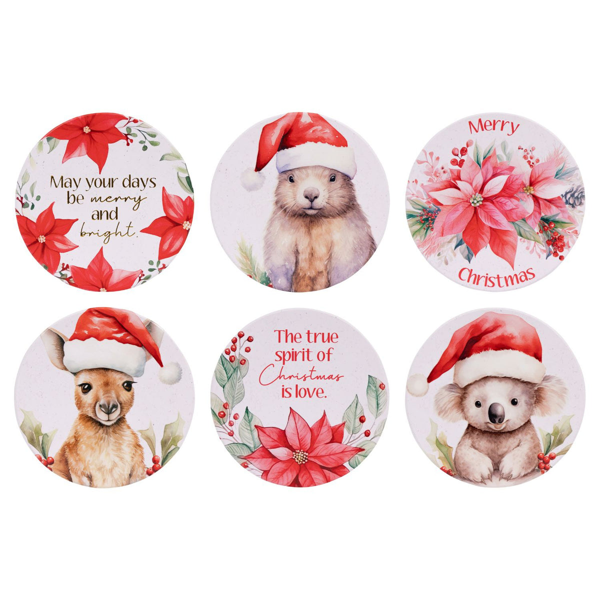 Christmas Kangaroo Ceramic Coaster