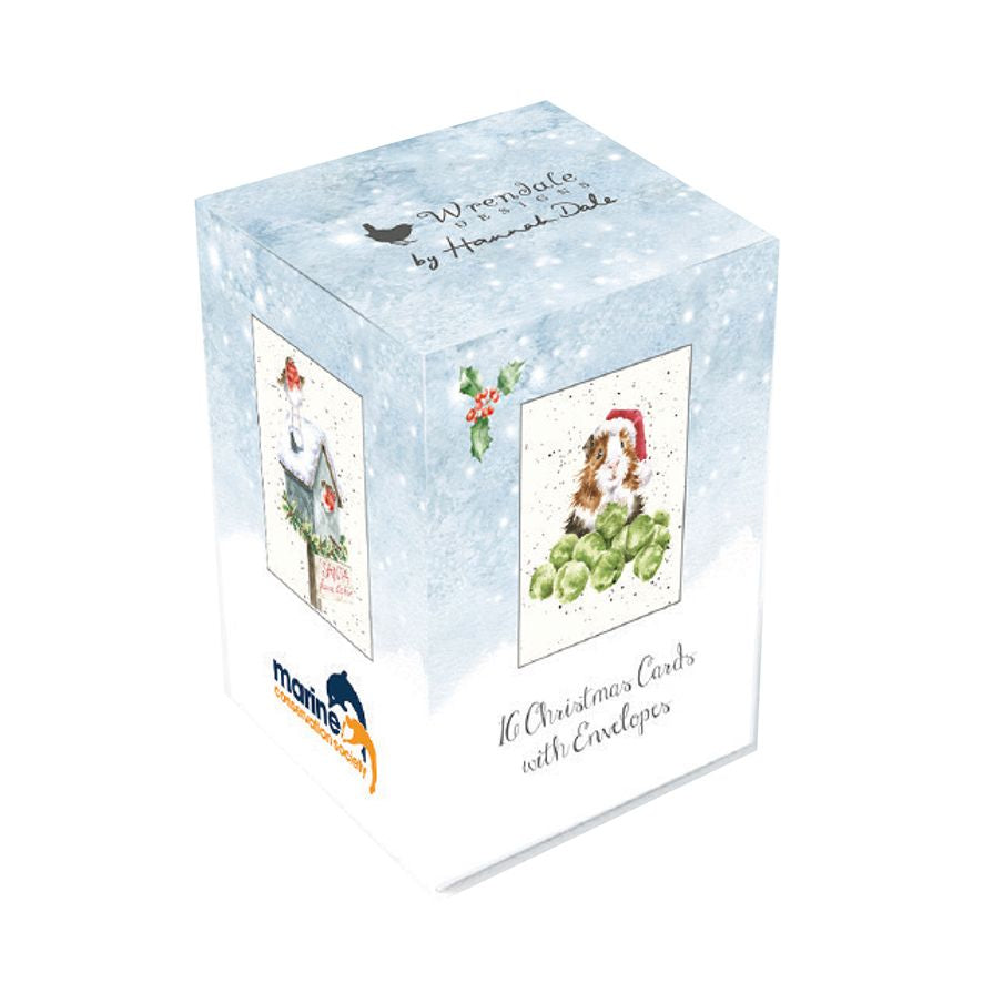 Wrendale Designs Christmas Mini Cards Boxed 16PK (4 Designs) - Dog, Robin, Guinea Pig, Christmas Tree