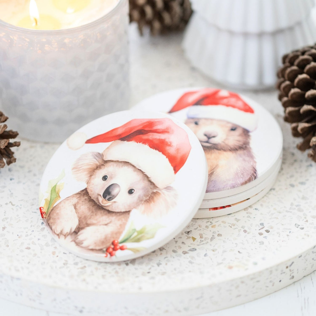 Christmas Koala Ceramic Coaster