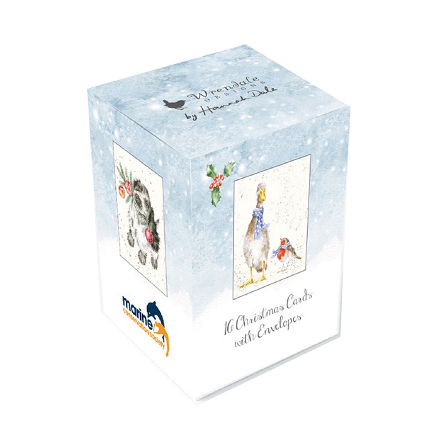 Wrendale Designs Christmas Mini Cards Boxed 16PK (4 Designs) - Duck, Mouse, Dog, Cat