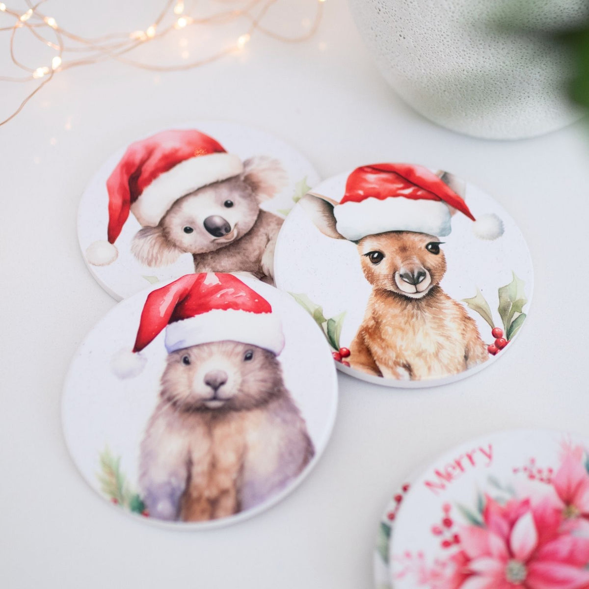 Christmas Wombat Ceramic Coaster