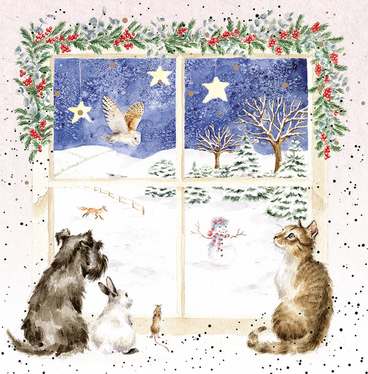 Wrendale Designs Small Christmas Card - ‘Joy To The World’ (Window Scene)
