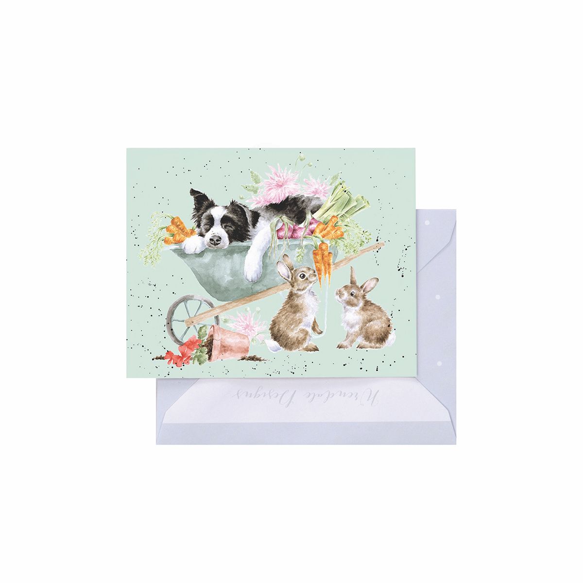 Wrendale Designs Mini Gift Card - Sleeping on the Job (Border Collie & Rabbits)