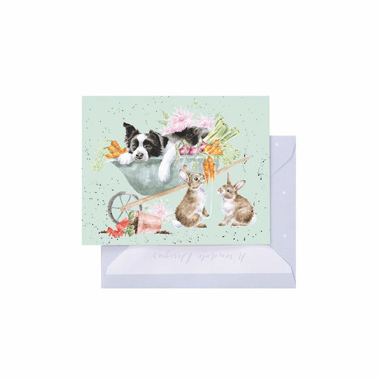 Wrendale Designs Mini Gift Card - Sleeping on the Job (Border Collie & Rabbits)