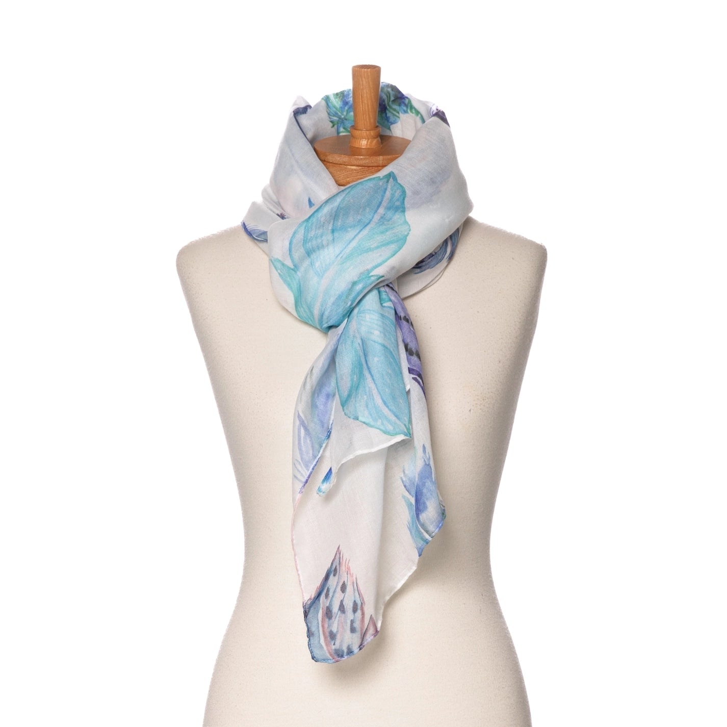 Blue Feather Pattern Scarf