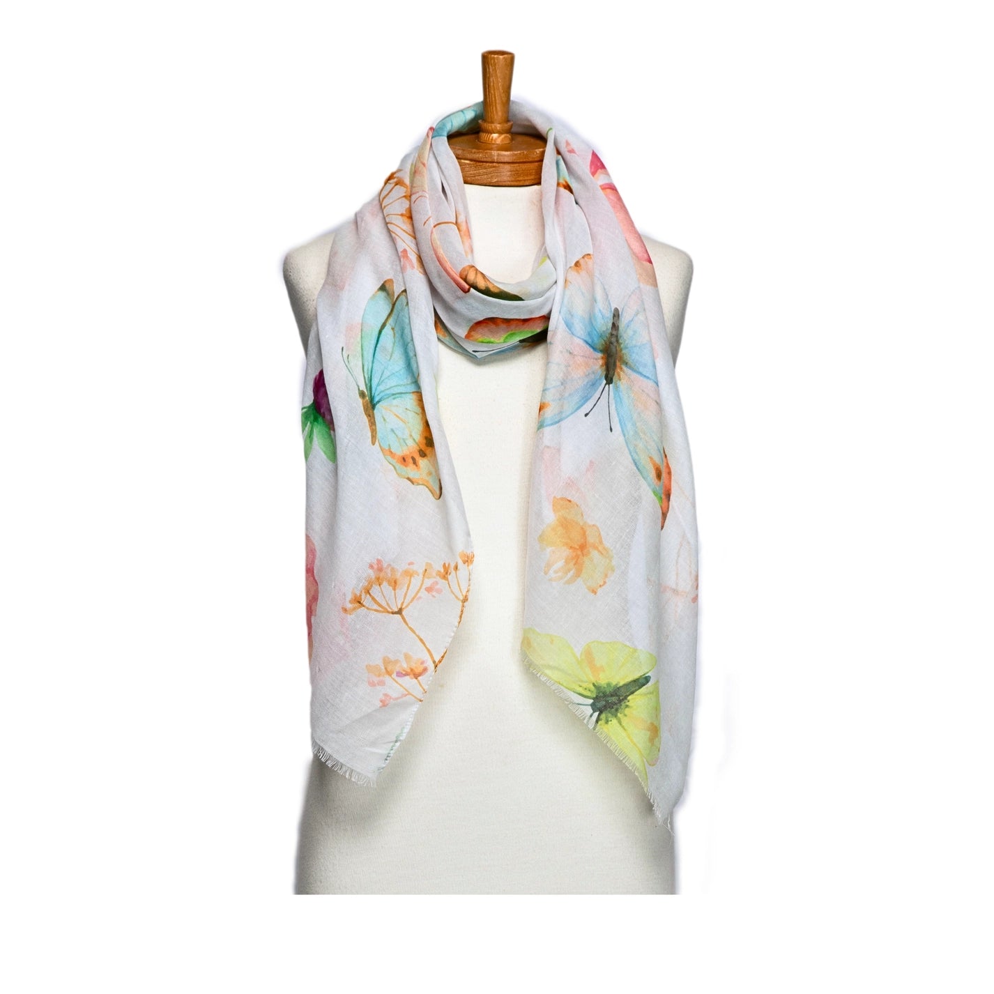 White Butterfly Floral Scarf