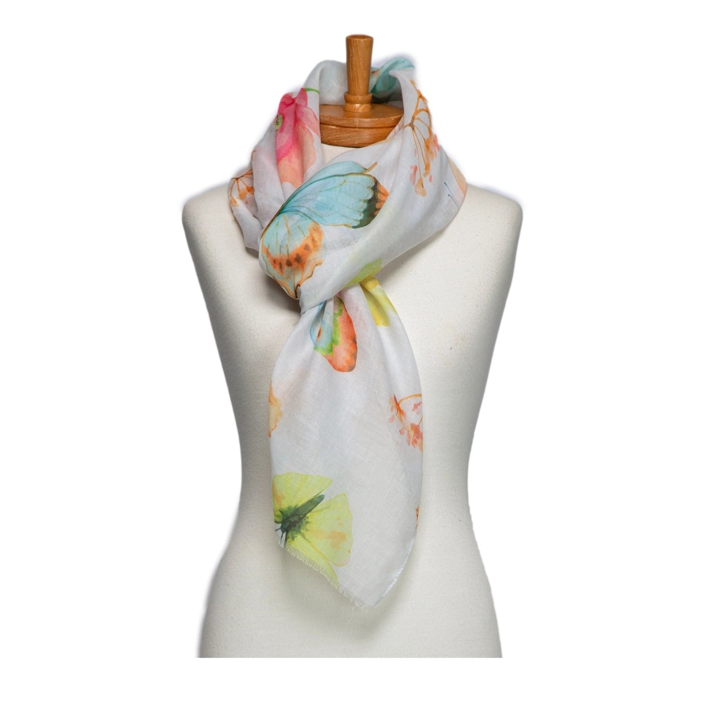 White Butterfly Floral Scarf